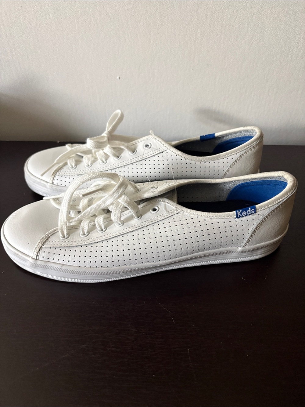 Keds White Low-Top Perforated Sneakers with Blue Tag